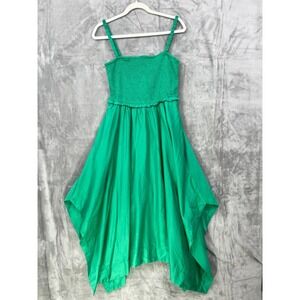 NWT Gap Dress Size M Smocked Handkerchief Hem Strappy Sundress Green Cotton NEW